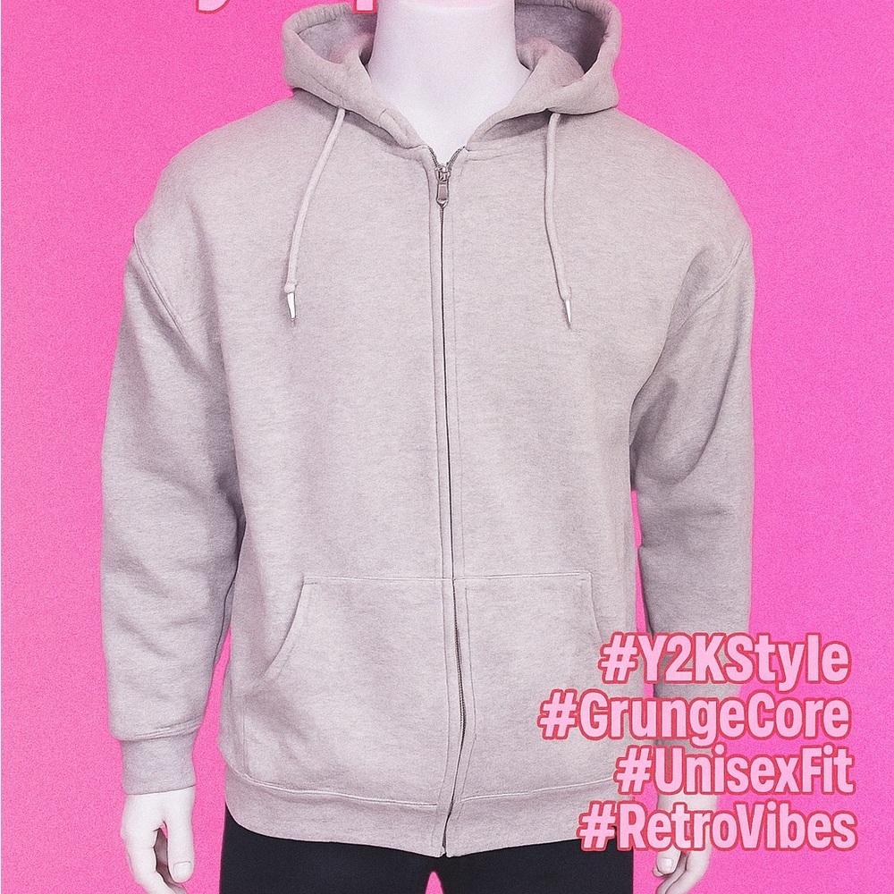 Vtg Pro Spirit L Gray Zip Hoodie Full Zip Drawstring Hood Y2K  Basic